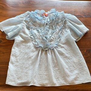 Blue Striped Ruffle Blouse